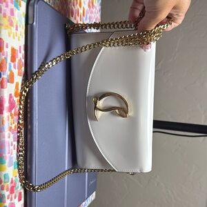 Christian Louboutin White and Gold Shoulder Bag with Chain
